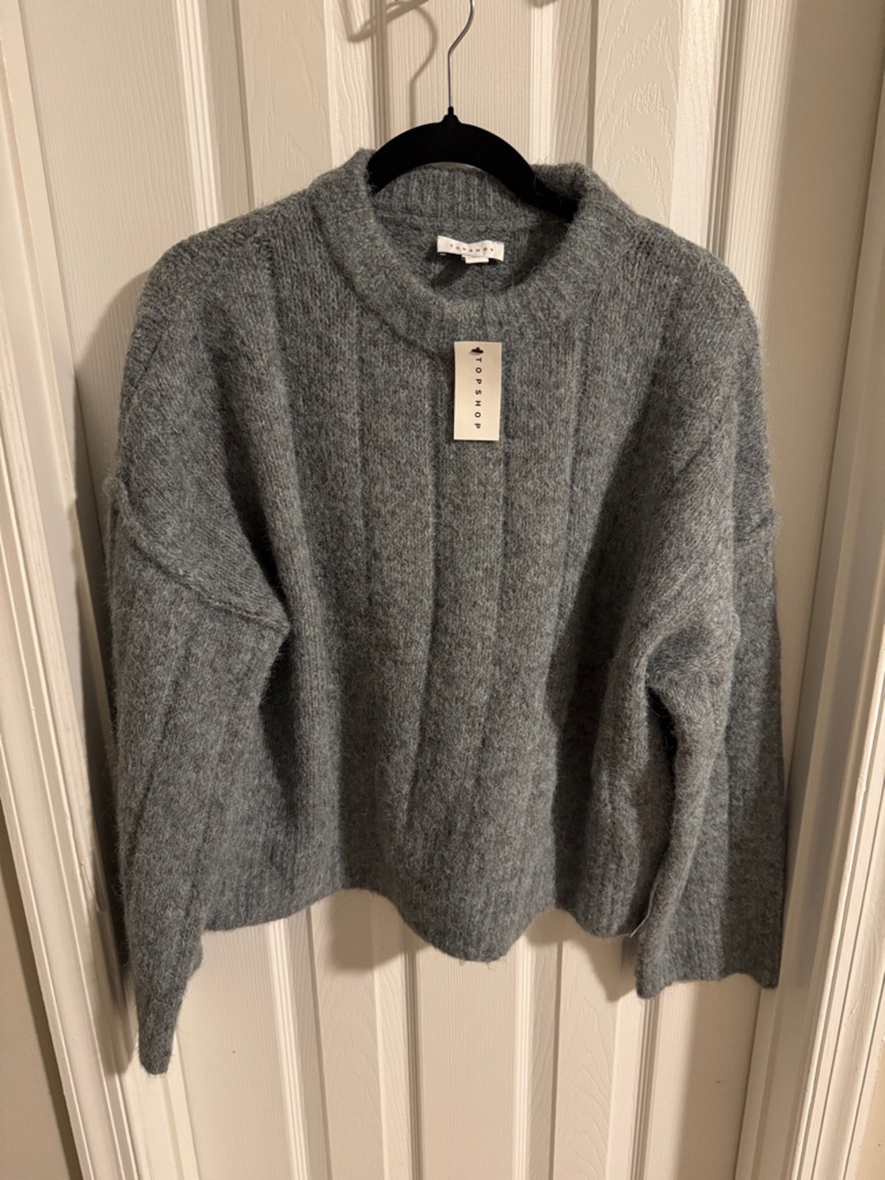 Topshop Soft Gray Ribbed Crewneck Sweater